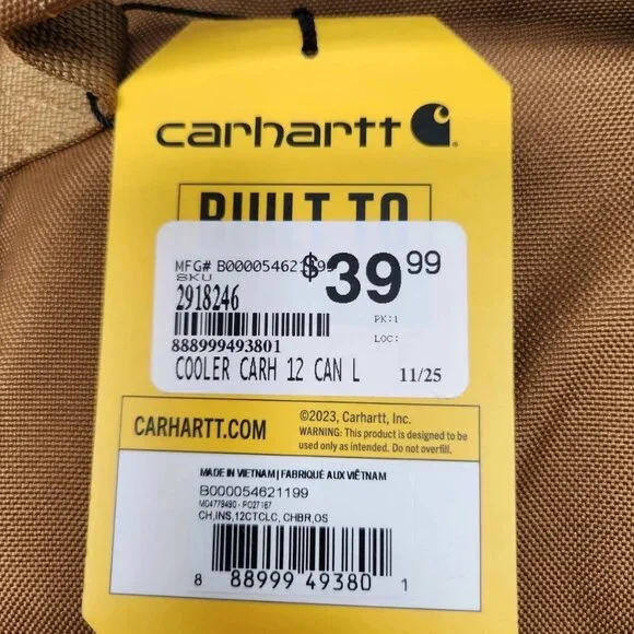Carhartt 12 Can Two Compartment Lunch Cooler C10546 Insulated Brown Bag New - Picture 9 of 9
